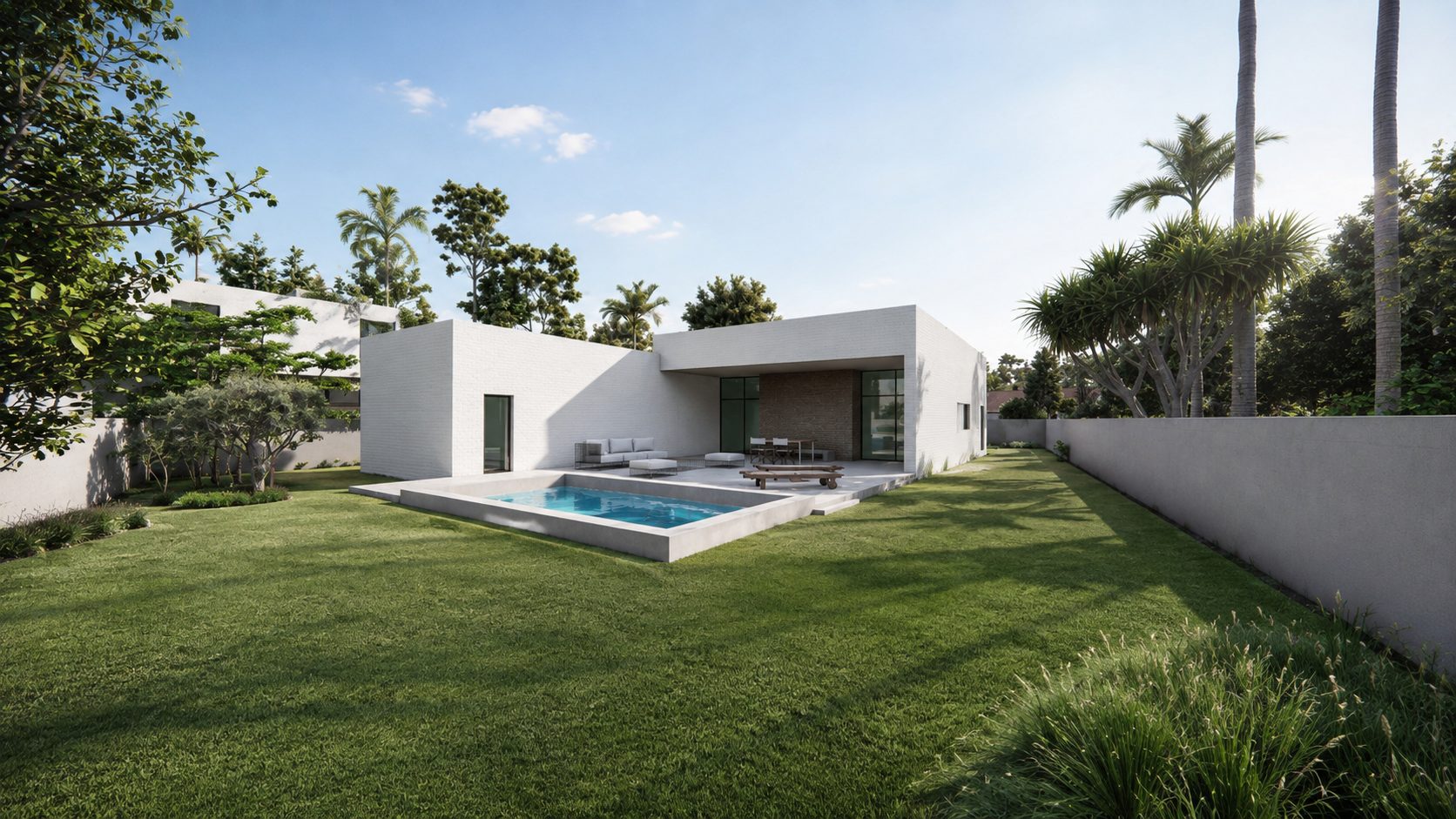 Casa LO — Fachada posterior piscina