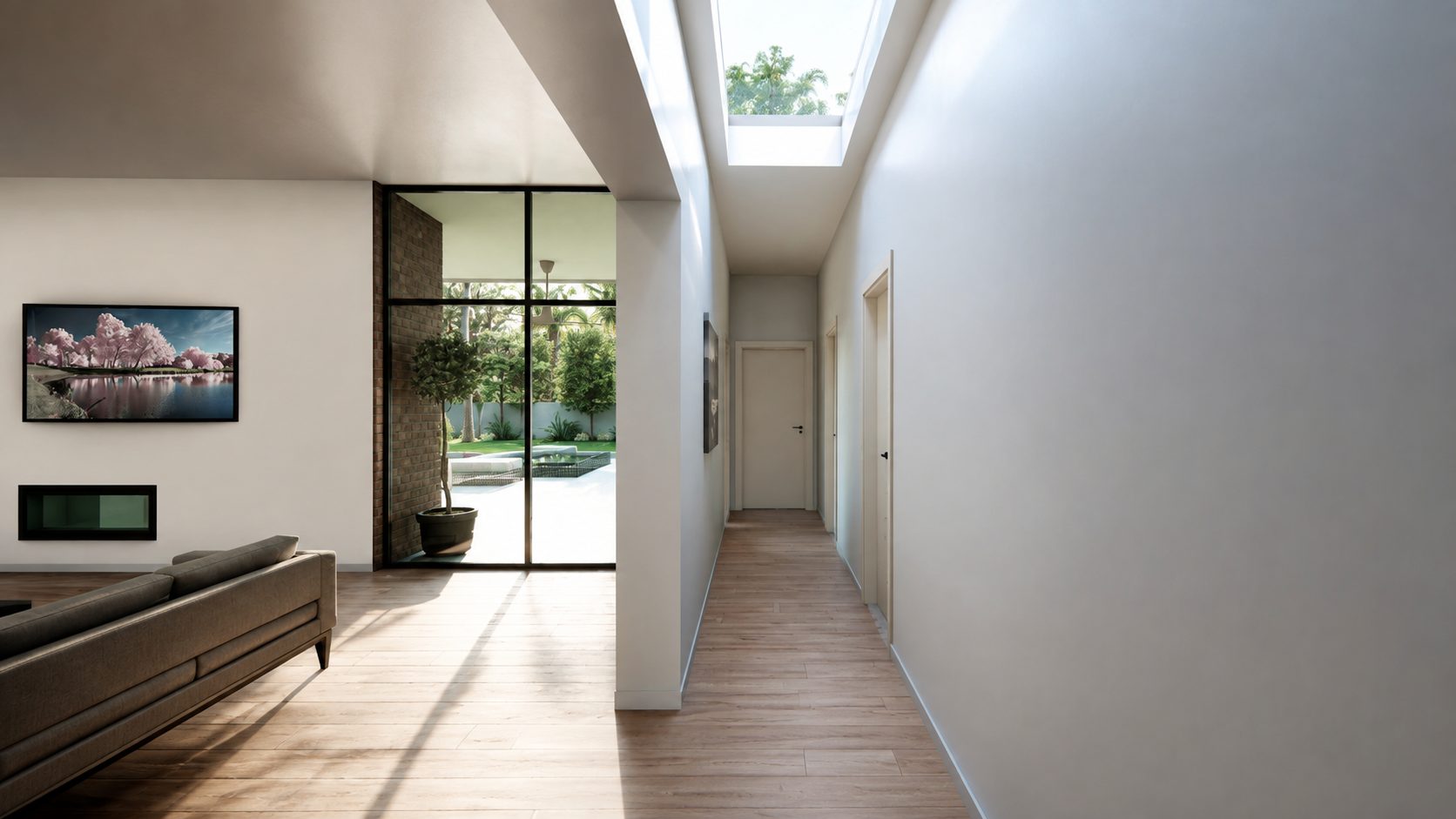Casa LO — Pasillo interior lucernario