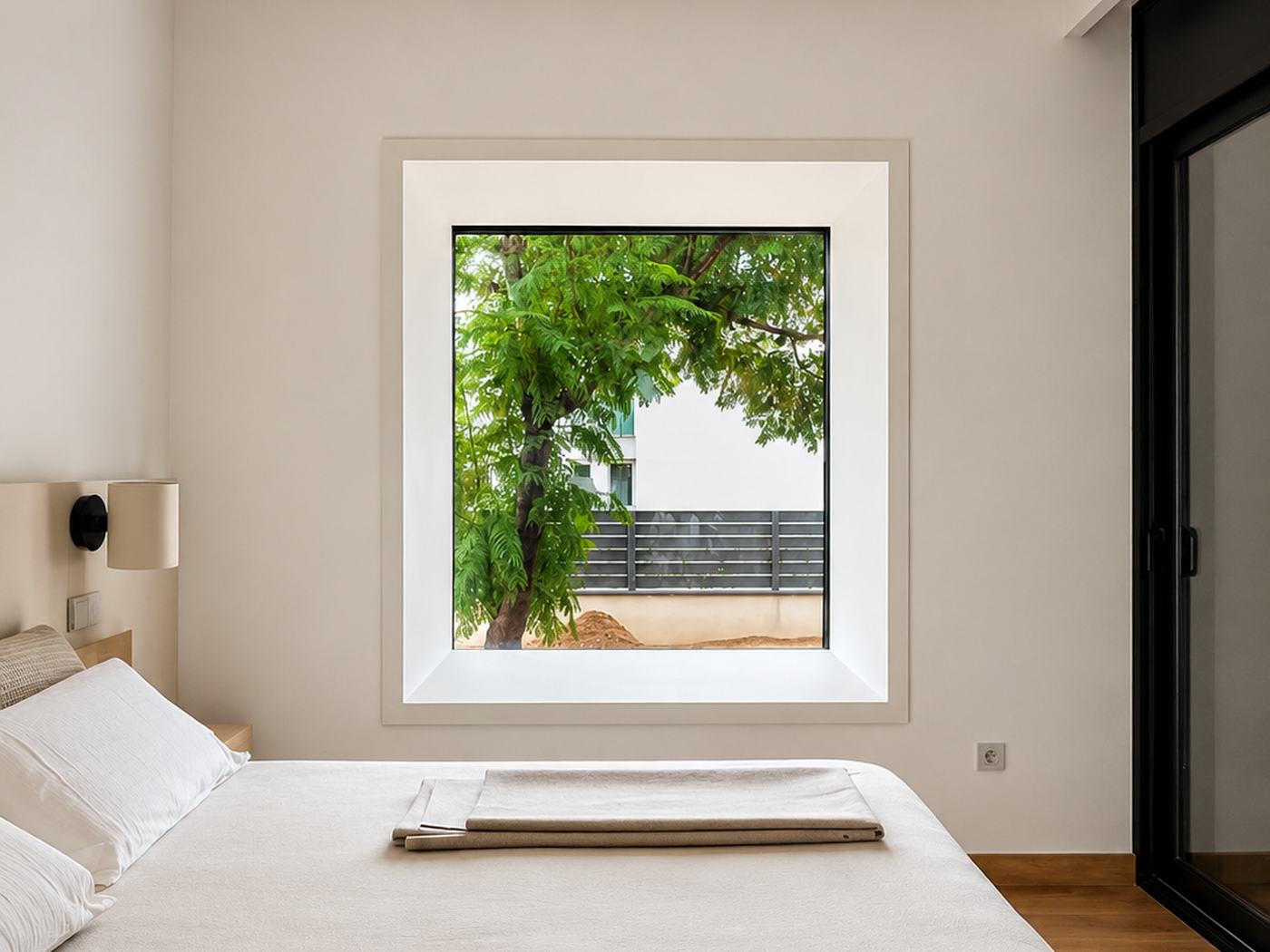 Casa Maresme — Dormitorio ventana árbol
