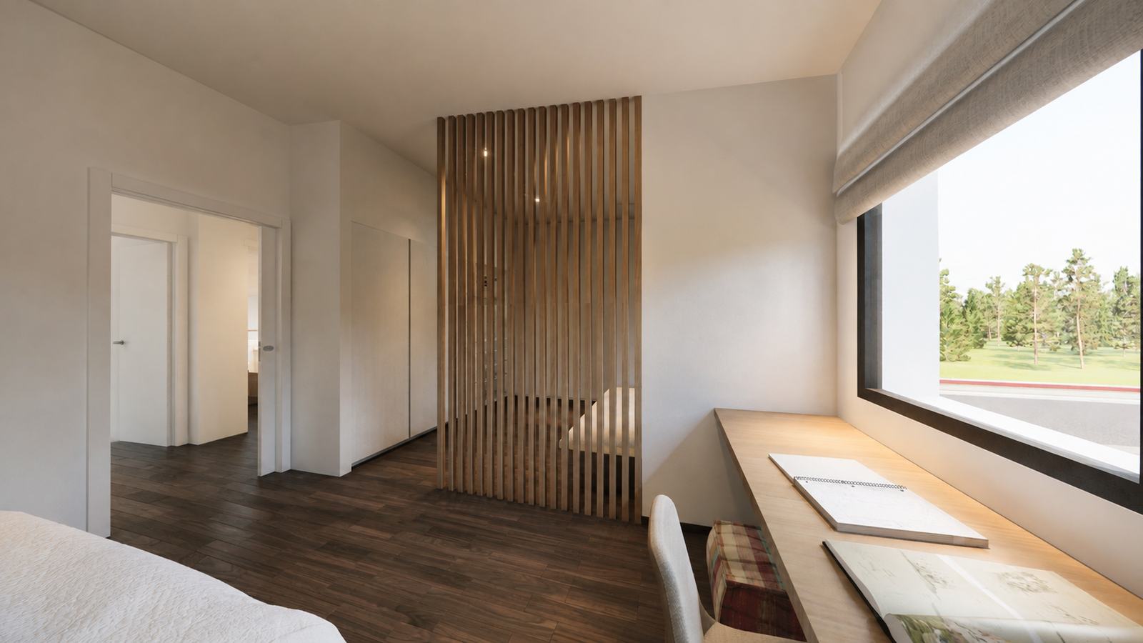 Ampliación Casa Marina — Pasillo lamas madera