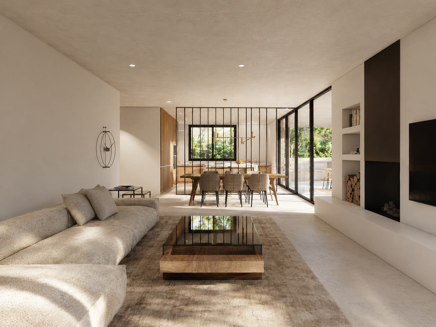 Casa TE — Salón chimenea comedor