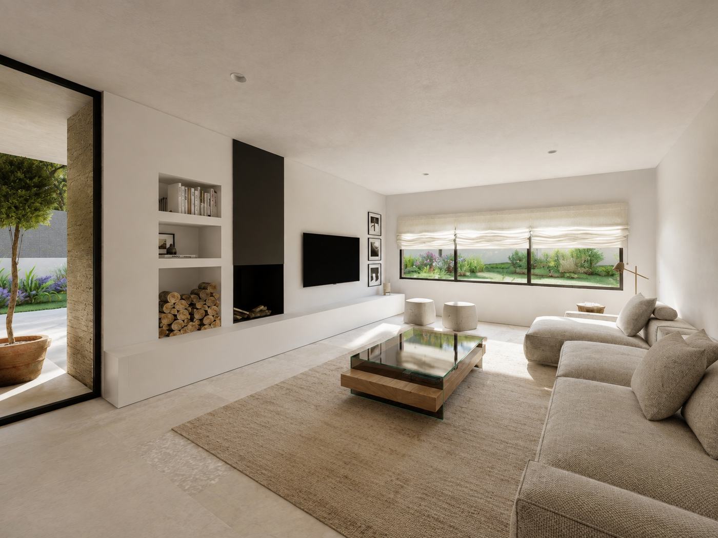 Casa TE — Salón estanterías