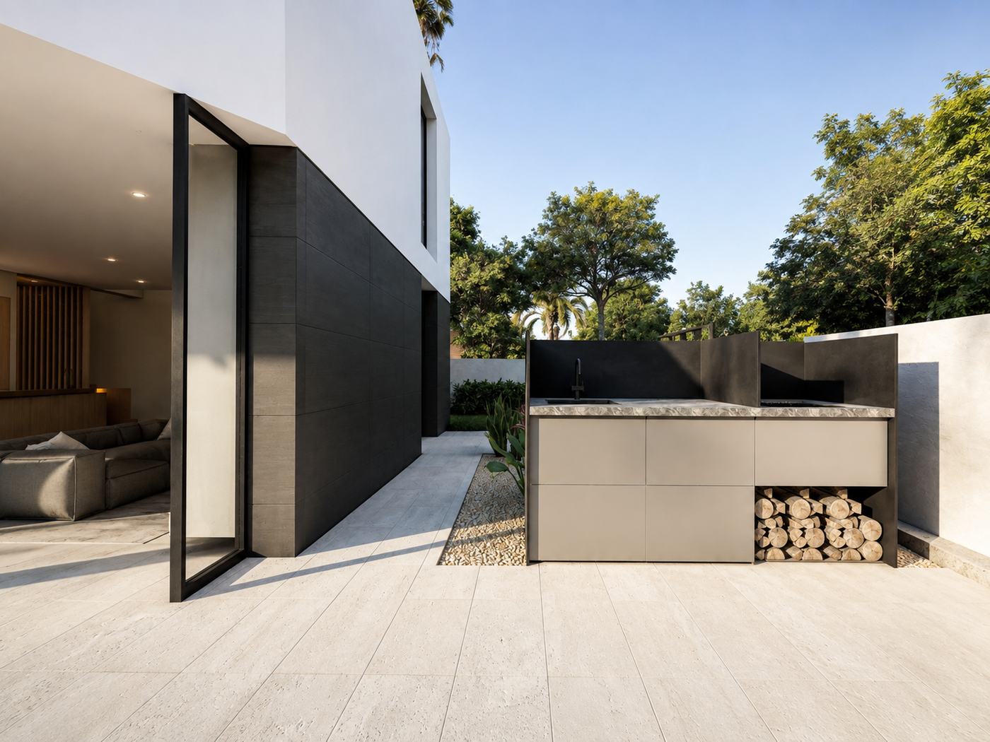 Casa X — Acceso lateral leña