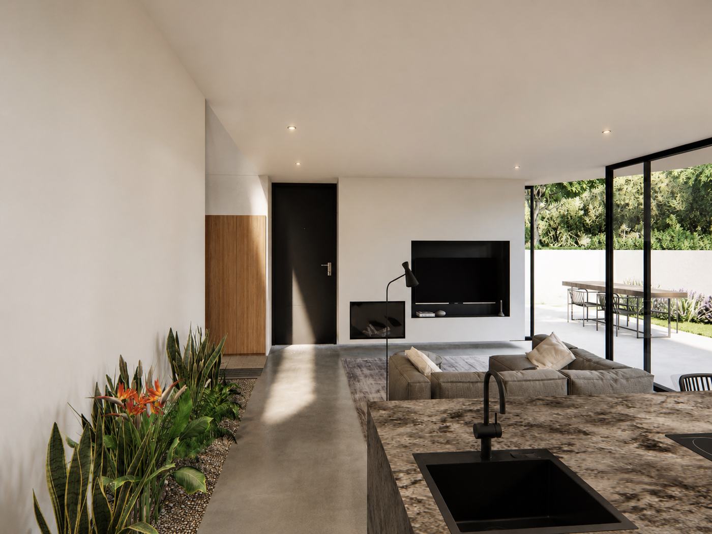 Casa X — Salón chimenea